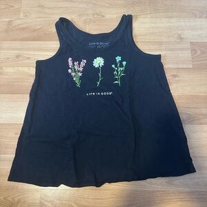Life Is Good Women's Black Tank Top with Floral Design